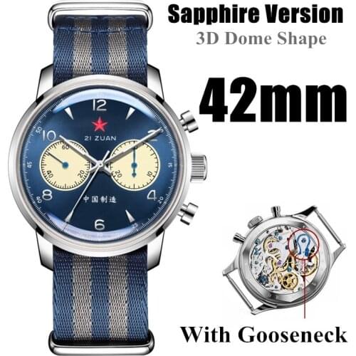 RED STAR Pilot 38mm 42mm Men Watch Chronograph Sapphire Arcylic Clock Mechanical Manual Winding Seagull 1963 Wristwatches Mens