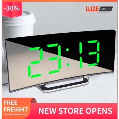Digital Alarm Clock Desk Table Clock Curved LED Screen Alarm Clocks for Kids Bedroom Temperature Snooze Function Home Decor