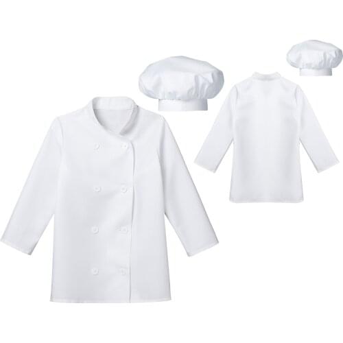 Kids Boys Girls Apron and Chef Hat Set Kitchen Cooking Uniform Baking Painting Training Wear Boys Girls Halloween Party Costumes