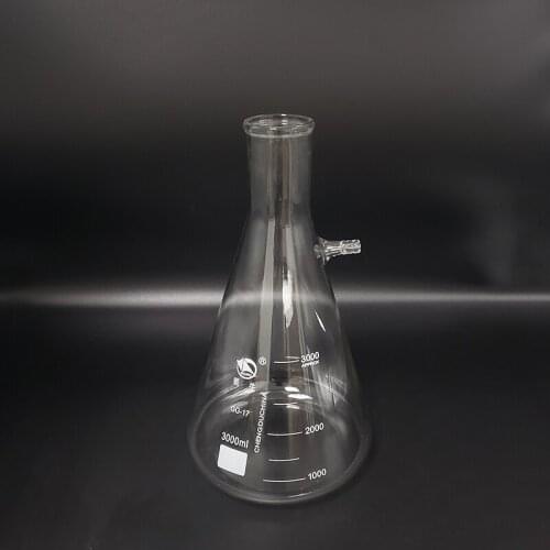 Filtering flask narrow neck with graduations,Capacity 3000ml,Triangle flask with tubules,Filter Erlenmeyer bottle