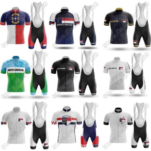 North Carolina 2021 USA Cycling Jersey Set Men Cycling Clothing Race Bike Bib Shorts Suit MTB Bicycle Summer Maillot