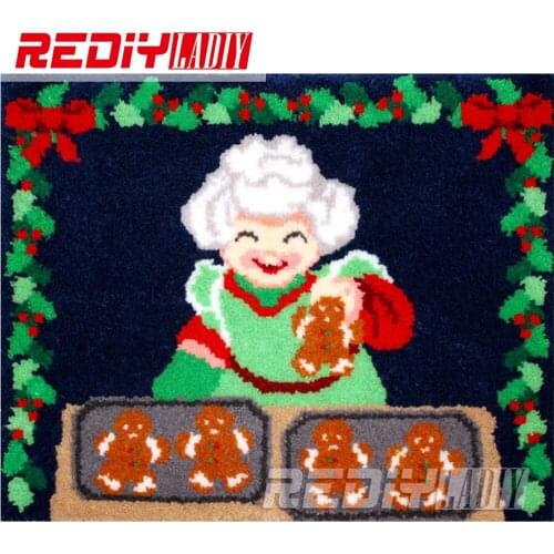 Latch Hook Rug Crocheting Tapestry Kits for Embroidery Cushion Mrs. Claus Bakery Pillow DIY Carpet Rug Handicraft Gift Floor Mat