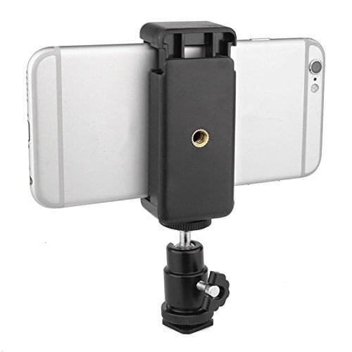 360° Ball Head Hot Shoe Adapter Mount + Cell Phone Holder Clip for DSLR Camera