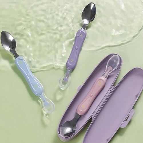 3 Colors Creative Fruit Children Spoon Double Head Multi-use BPA Free Baby Stainless Steel Fruit Spoon for Toddler
