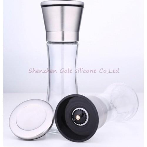 30pcs/lot Salt and Pepper Mill Grinder , Brushed Stainless Steel Salt and Pepper Mill - Glass Body with Adjustable Coarseness
