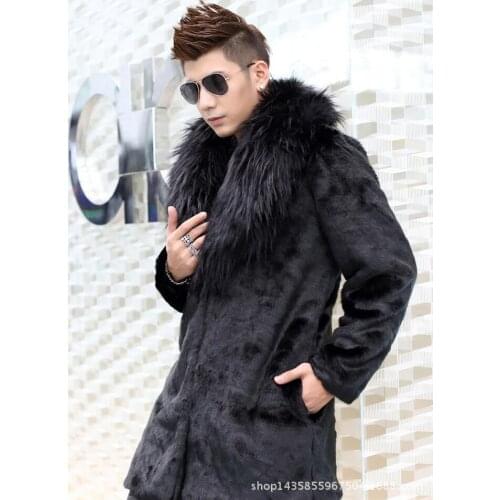Fur collar faux mink leather jacket mens winter thicken warm fur leather coat men slim jackets jaqueta de couro fashion black
