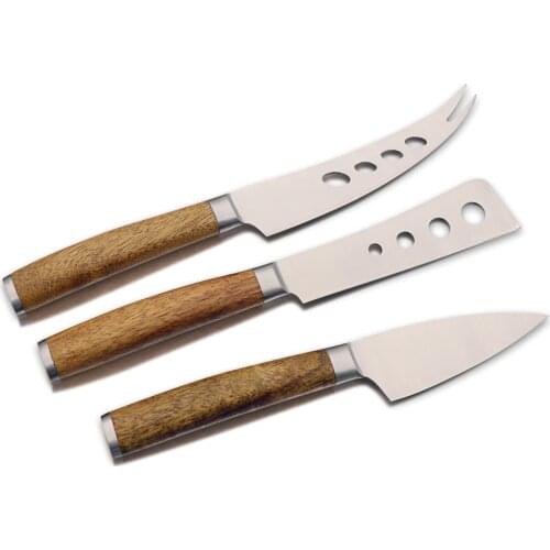 Jaswehome Set of 3 Stainless Steel Cheese Knife With Wood Handle Cheese Knives Cheese Tools Set Steel Cutlery Tableware