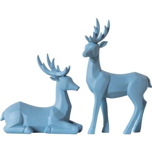 Nordic Style Resin 2Pcs Milu Deer Figurines Creative Animal Stand Ornament Elk Reindeer Home Living Room Model Home Decor Gift