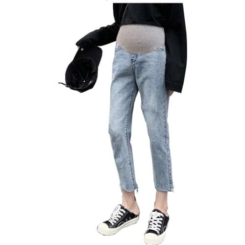 Autumn Denim Maternity Jeans Elastic Waist Belly Loose Pants Clothes for Pregnant Women Simple Pregnant Elastic Waist Jeans