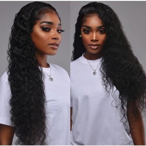 13*4 180 Density Deep Wave Wig Transparent Lace Wigs Deep Curly Human Hair Wigs Wet And Wavy Brazilian Hair Wigs