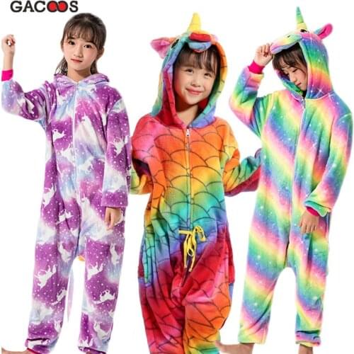 Winter Kugurumi Pajamas For Girls Boys Unicorn Cartoon Animal Onesies Kids Sleepwear Flannel Warm Jumpsuits Childrens Pajamas