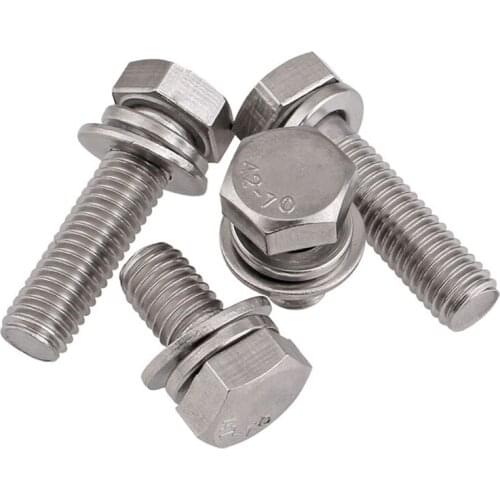 Hex Head Sping Flat Washer Sems Screws 304 A2 Stainless Bolt M4 M5 M6