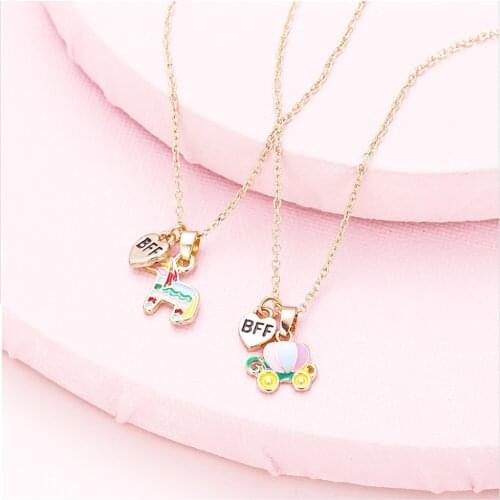 2 pcs Korean sweet pop children necklace children jewelry fashion cartoon pumpkin car unicorn drip oil necklace