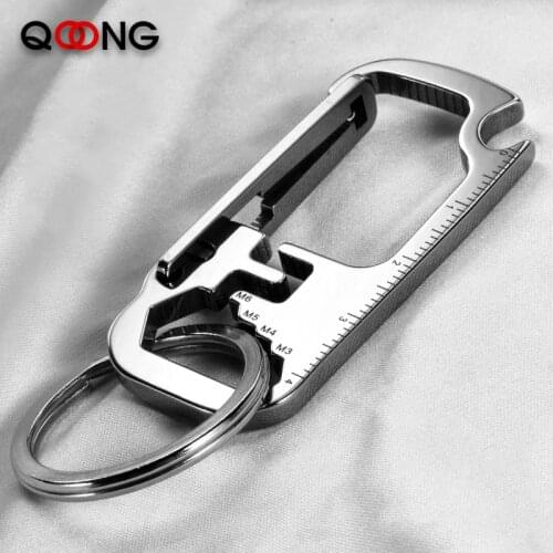 QOONG 2020 Stainless Steel Keyrings EDC Multi Function Tool Keychains with Wrench Bottle Opener Ruler Key Chain Ring Holder Y83