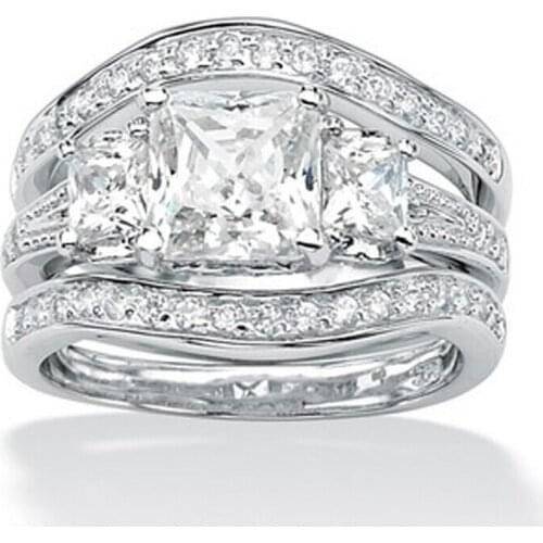 Size 5-10 Choucong Women Fashion Jewelry 14KT White Gold Filled Princess Cut AAA Cubic Zirconia 3 IN 1 Wedding Engagement Ring