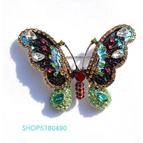 Multi Color Butterfly Rhinestone Painted Elegent Brooch Women Crystal Breast Pin Corsage Ladies Party Dress Ornaments Jewelry