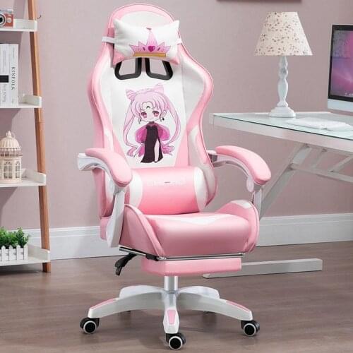 2021 Pink chair,girls lovely cartoon gaming chair, swivel chair,bedroom live gamer chairs,Women comfortable computer chair new