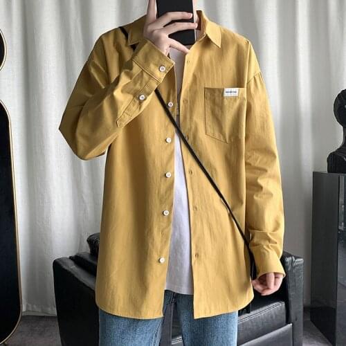 Spring Autumn Men Shirt Long Sleeve Korean Fashion 100% Cotton Solid Colors Trend Streetwear Oversize Loose Harajuku Shirts 5XL