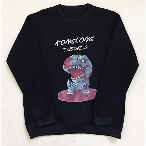 Cute Dinosaur Print Hoodie Women 2020 Autumn Hoodie Cotton Loose Round Neck Long Sleeve Plus Fleece Pullover Cartoon Sweatshirt