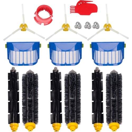 Bristle & Flexible Beater Brush 3-Armed Brush Aero Vac Filters kit suitable for iRobot Roomba 600 Series 620 630 650 660 clean