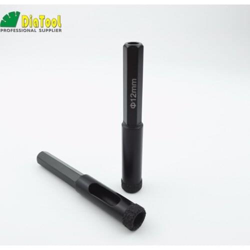 DIATOOL 2pcs Diameter 12mm Hexagon shank diamond drill bits wet drilling masonry concrete Vacuum Brazed wet Core bits