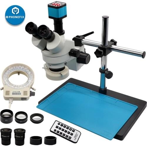 3.5-90X Continuous Zoom Simul Focal Trinocular Stereo Microscope 21MP Camera adapter Phone Motherboard soldering repair tool