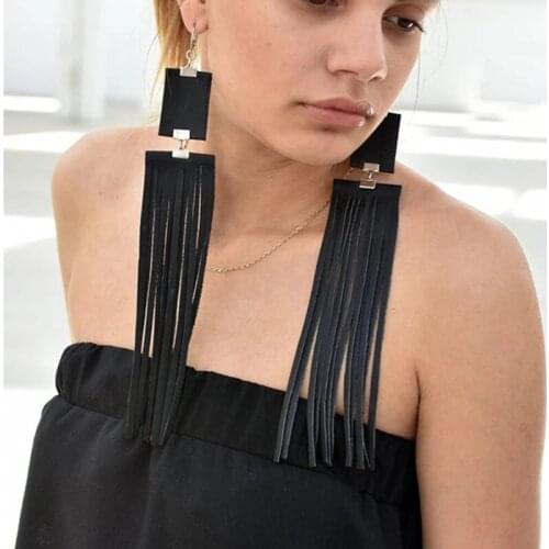 YD&YDBZ Handmade Leather Tassel Long Earrings For Women Vintage Gothic Big Wide Statement Earring Fashion Party Jewelry Gift