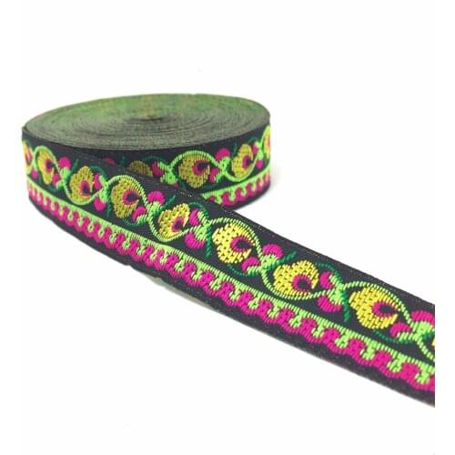 ZERZEEMOOY 3/4" 20mm 7Yard/lots Polyester Woven Jacquard Ribbon black background green and rose flowers MZZD17062205