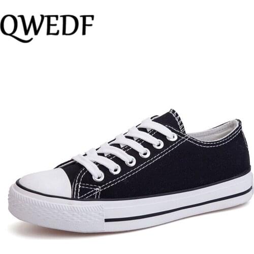QWEDF Women Canvas Breathable Sneakers Lovers Comfortable Shoes Vulcanize Flats Casual Lace-up Ladies Trainers Footwear D1-47