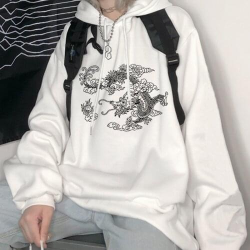 Women hoodies kpop gothic dragon sweatshirt moletom feminino oversized hoodie anime aesthetic clothes ropa de mujer tops