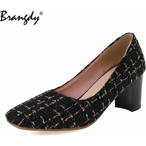 Brangdy High Heels Womens Autumn 2021 New Stiletto Heels Square toe Sexy Knit High Heels Fashion Professional Shallow Shoes