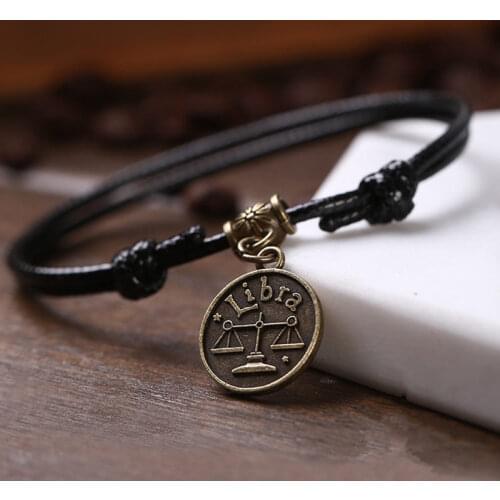Women Vintage Black Rope Chain Anklets 12 Constellations Couple Bohemian Ankle Bracelet Lovers Accessories Boho Foot Jewelry