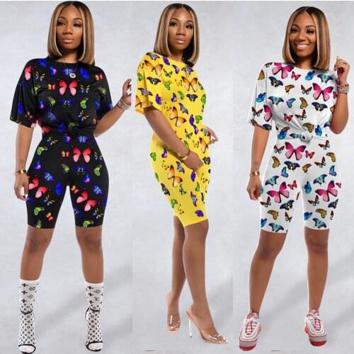 TWO PIECE SET Shorts Butterfly Print Female Tracksuit T Shirt Sweat Suits 2 Piece Set Women Summer Outfits Matching Plus Size