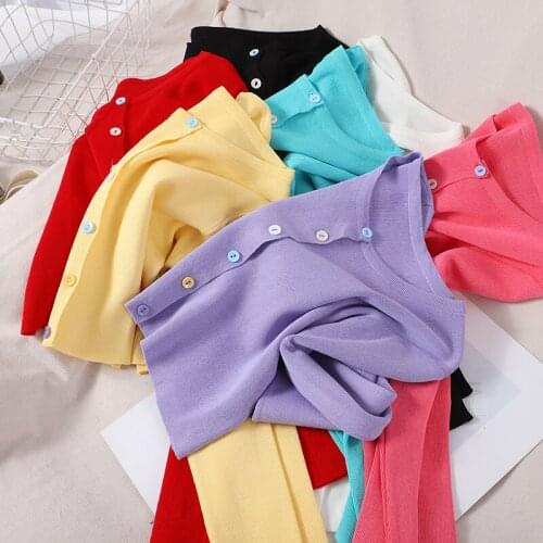 Women Thin Knitted Cardigan Korean O-neck Short Knitwear Fashion Short Sleeve Sun Protection Crop Top Ropa Muje G1908