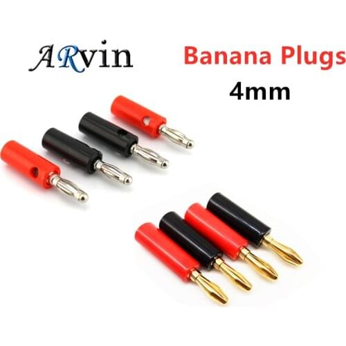 10pcs 4mm Plugs Audio Speaker Screw Banana Gold Plate Plugs Connectors Black Red