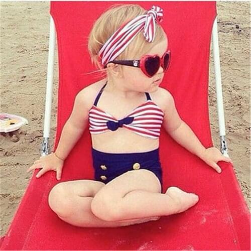 2018 Kids Baby Girls Bikini Suit Navy Swimsuit Swimwear Bathing Swimming Clothes Swimming Costume Summer Beachwear Child Biqunis