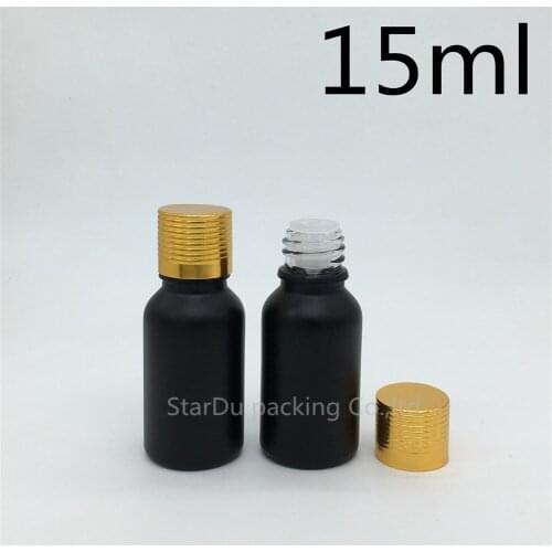 240pcs 15ML Black Frosted Glass Bottle 15ml Vials Essential Oil Bottle Gold Aluminum Screw Cover Perfume Bottle