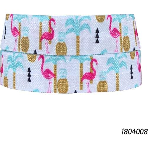 50 yards/lot) New style summer elastic ribbon, 5/8" flamingo and pineapple printed fold over elastic