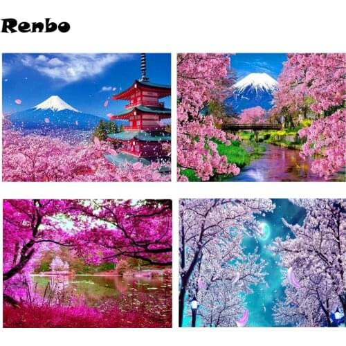 5D DIY diamond painting Sakura flower Full square Diamond mosaic diamond embroidery Wall Art Pictures Home Living Room decor