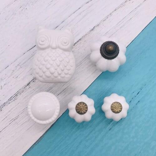 1pcs White Ceramic Pumpkin Cabinet and Furniture Knobs Pulls Znic Alloy Base Drawer Handles European Door Hardware Knob for Kids