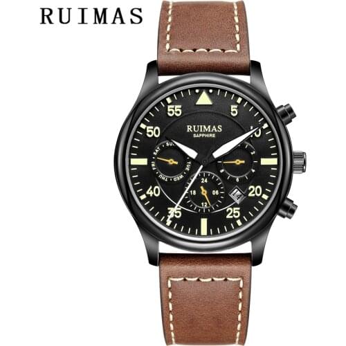 RUIMAS Men Fashion Genuine Leather Strap Watch Automatic Business Mechanical Watches Male Clock Wristwatches Erkek Kol Saati