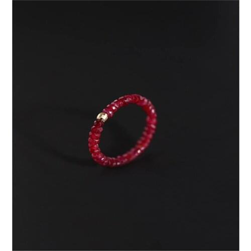 DAIMI Faceted Ruby Elastic Ring Female gemstones Yellow 18K Gold Color Beaded Ring Gift Customization