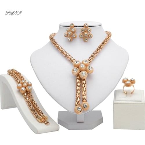 Fani Exquisite Dubai gold Jewelry Set Wholesale Big 2019 Nigerian Wedding African Beads Jewelry Set brand statement jewelry set