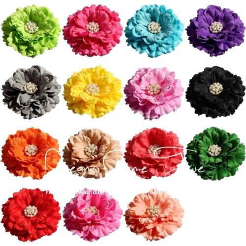 200pcs/lot 11CM 20 Colors Newborn DIY Fashion Artificial Shaped Fabric Flowers With Pearl Buttons For Children Hair Accessories