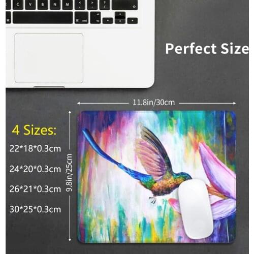 Hummingbird Mouse Pad DIY Print Acrylic Painting Bird Humming Bird Flying Feather Colorful Flower Pink