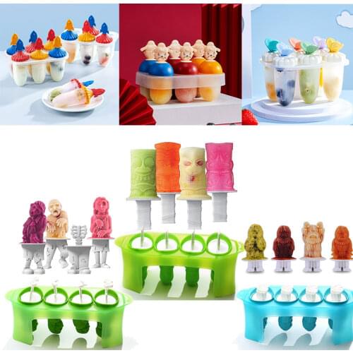 Summer Household Ice Mold DIY Ice Cream Tools With Handle Snowman Zombie Shape Popsicle Mould Kitchen Silicone IceCube Maker
