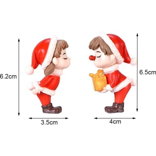 2Pcs Mini Christmas Couple Figure Doll DIY Garden Bonsai Decor Ornament Kid Toy Miniature Figurine People Statue Resin Craft New