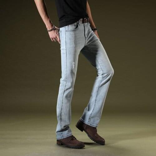 Jeans Men 2019 Spring and Autumn New Mens Micro Horn Jeans Mens Stretch Slim Korean Hole Light Blue Jeans Size 28-36 38