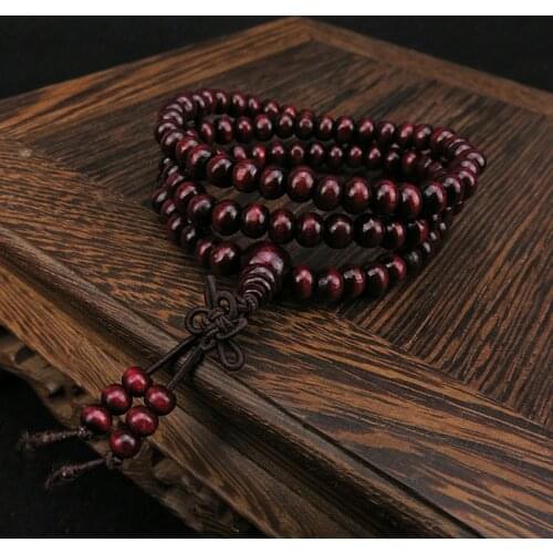 6mm Natural Sandalwood Buddhist Buddha Wood Prayer Beaded Knot Black Ebony Unisex Men Bracelets & Bangles for Women