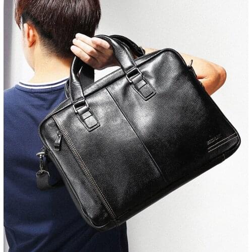 New Luxury Brand Business Mens 100% Cow Genuine Leather Briefcase Male Shoulder Bag Real Natural Leather Tote Computer Handbag